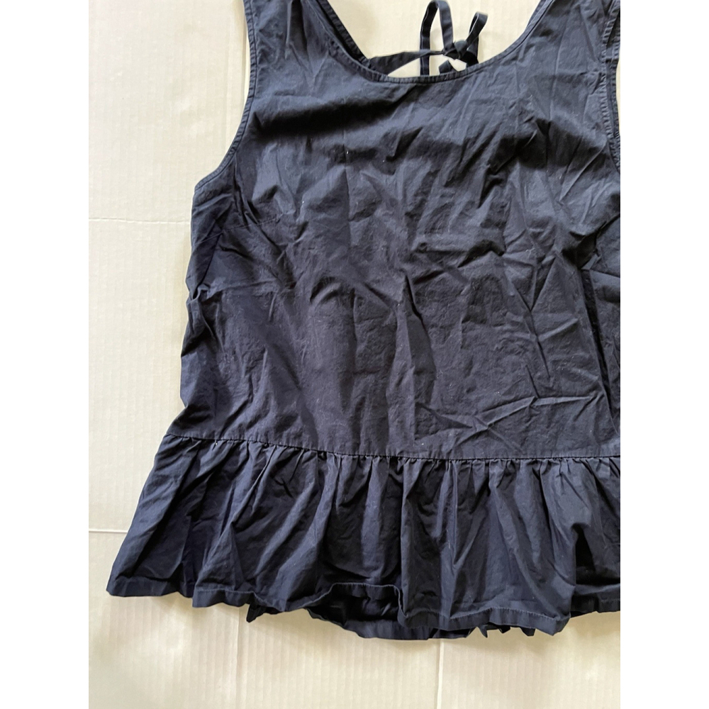 J. Crew Peplum Tank Top Bow Tie Back Navy Blue 100% Cotton Large Sporty Preppy - Picture 2 of 6